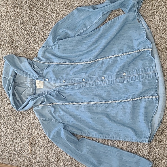 Volcom Light Blue Button Down Shirt with Hood - Picture 3 of 8